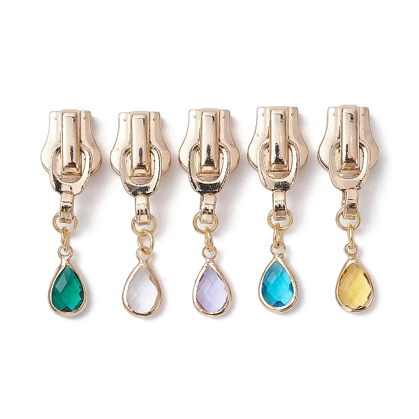 

PandaHall Alloy Replacement Zipper Sliders, with Teardrop Brass Glass Charms, Mixed Color, 4cm Alloy Multicolor