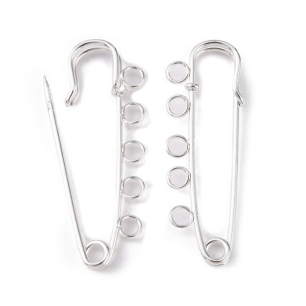 

PandaHall Brass Brooch Findings, for DIY Brooch Making, with Iron Pin, Kilt Needles, Silver Color Plated, 50x17mm, Hole: 3mm Brass Silver