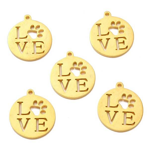 

PandaHall 304 Stainless Steel Pendants, Manual Polishing, Flat Round with Word LOVE, Golden, 15.5x18x1.4mm, Hole: 1.2mm Stainless Steel Flat...