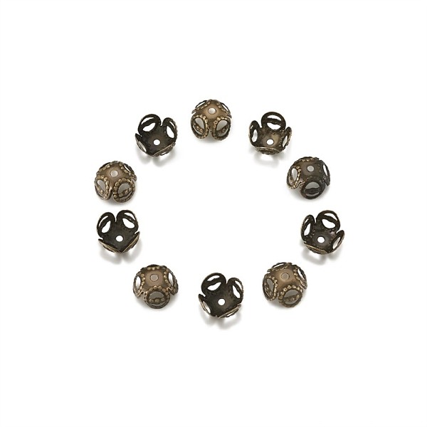 

PandaHall Iron Bead Caps, 4-Petal, Nickel Free, Antique Bronze, 8x5mm Iron