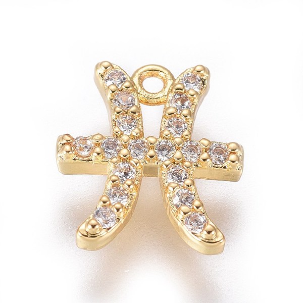 

PandaHall Golden Plated Brass Micro Pave Cubic Zirconia Charms, Twelve Constellations, Pisces, 9x8x1.7mm, Hole: 0.8mm Brass+Cubic Zirconia..., Clear