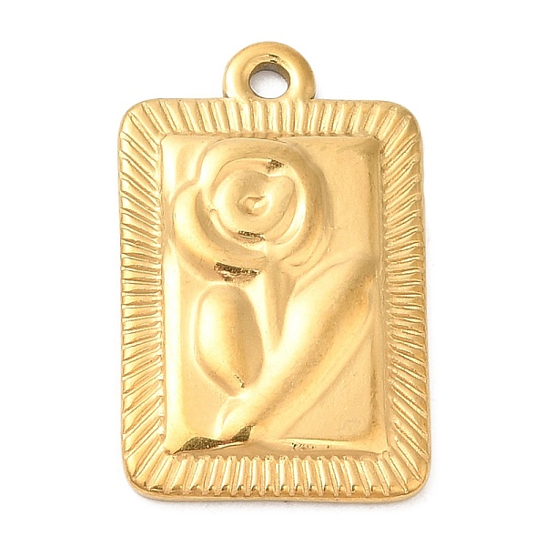 

PandaHall Ion Plating(IP) 304 Stainless Steel Pendants, Rectangle with Rose Charm, Golden, 21.5x13.5x2mm, Hole: 1.2mm 304 Stainless Steel...