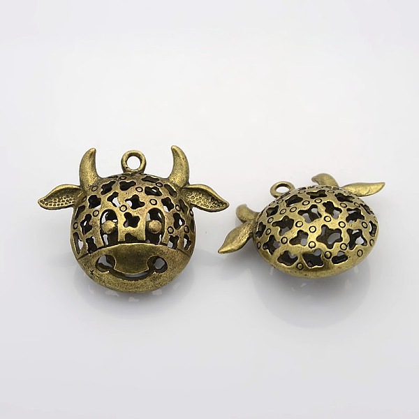 

PandaHall Hollow Tibetan Style Alloy Animal Pendants, Cow, Nickel Free, Antique Bronze, 30x39x15mm, Hole: 2mm Alloy Cattle