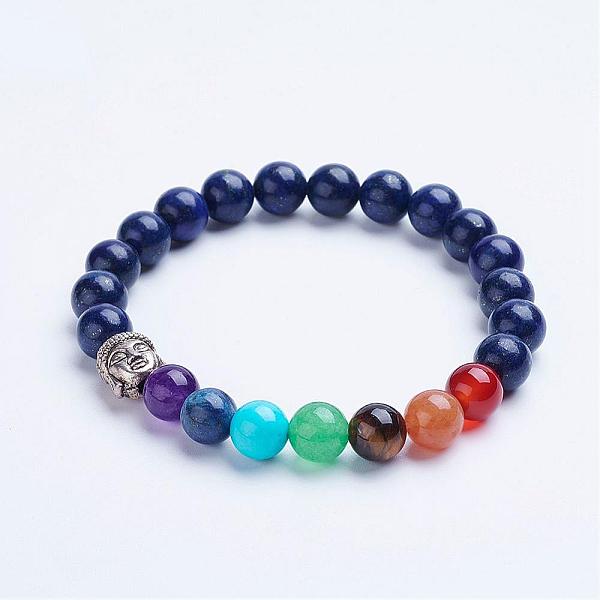 

PandaHall Chakra Jewelry, Natural Lapis Lazuli Beaded Stretch Bracelets, with Alloy Spacer Beads, Antique Silver, 1-3/4 inch(45mm) Lapis...