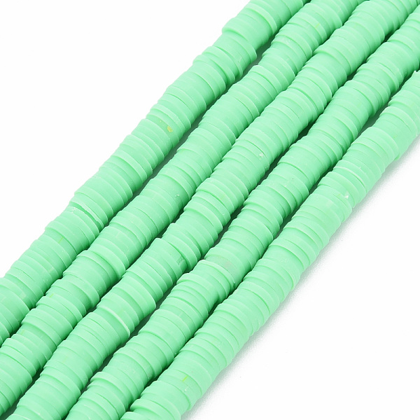 

PandaHall Handmade Polymer Clay Bead Strands, Heishi Beads, Disc/Flat Round, Aquamarine, 6x0.5~1mm, Hole: 2mm, about 320~447pcs/strand..., Green