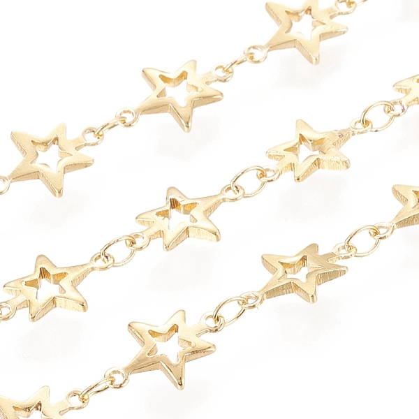 

PandaHall Brass Link Chain, Long-Lasting Plated, Soldered, with Spool, Hollow Star, Real 18K Gold Plated, 3.5x3x0.5mm, Star: 12.5x8x1.5mm...
