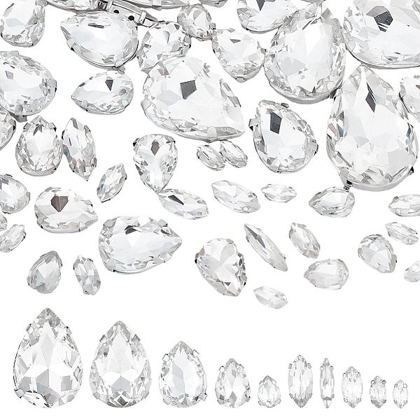 

PandaHall CHGCRAFT 160Pcs 10 Style Sew On Glass Rhinestone Sew on Rhinestone Buttons Metal Back Prong Setting Sewing Claw Rhinestone for..., Clear