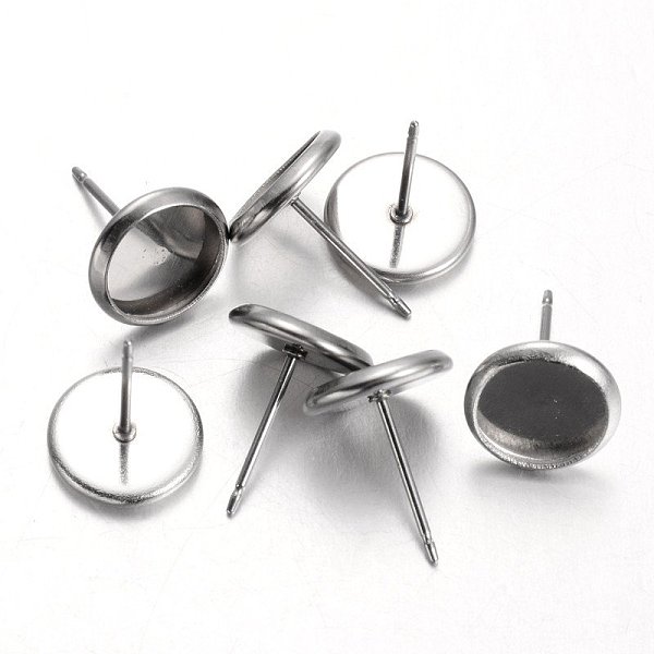 Flat Round Stainless Steel Stud Earring Settings