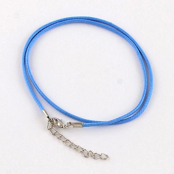 

PandaHall Waxed Cotton Cord Necklace Making, with Alloy Lobster Claw Clasps and Iron End Chains, Platinum, Cornflower Blue, 17.4 inch(44cm)...