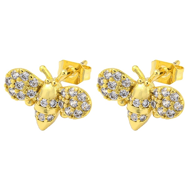 

PandaHall Golden Brass Micro Pave Cubic Zirconia Stud Earrings, Bees, 11x15mm Cubic Zirconia Bees
