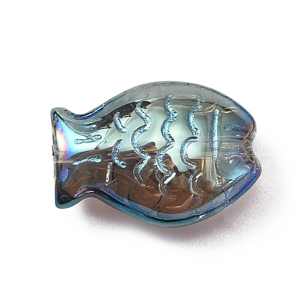 

PandaHall Electroplate Glass Beads, Full Rainbow Plated, Fish, Cadet Blue, 10x14x6mm, Hole: 0.8mm Glass Fish