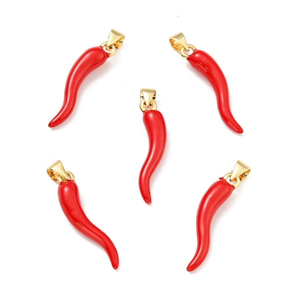 

PandaHall Brass Enamel Pendants, Cadmium Free & Lead Free, Horn of Plenty/Italian Horn Cornicello Charms, Long-Lasting Plated, Real 18K Gold..., Red