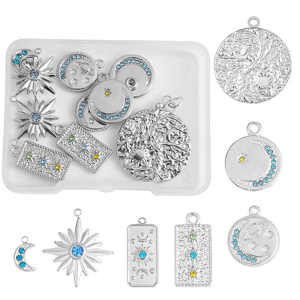 

PandaHall 14Pcs 7 Styles 304 Stainless Steel Pendants, with Mixed Color Rhinestone, Moon & Star Charm, Mixed Shapes , Stainless Steel Color..., Multicolor