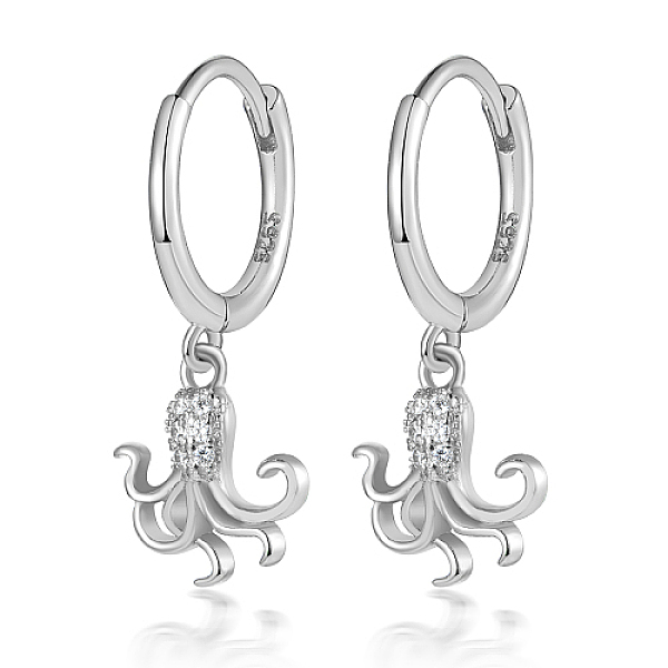 

PandaHall Rhodium Plated 925 Sterling Silver Hoop Earrings, Platinum, 22x8x10mm Sterling Silver Octopus