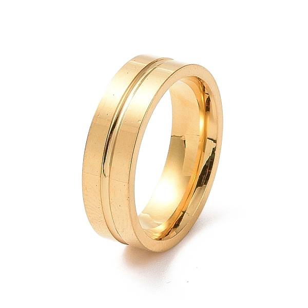 

PandaHall 201 Stainless Steel Grooved Line Finger Ring for Women, Golden, Inner Diameter: 17mm 201 Stainless Steel