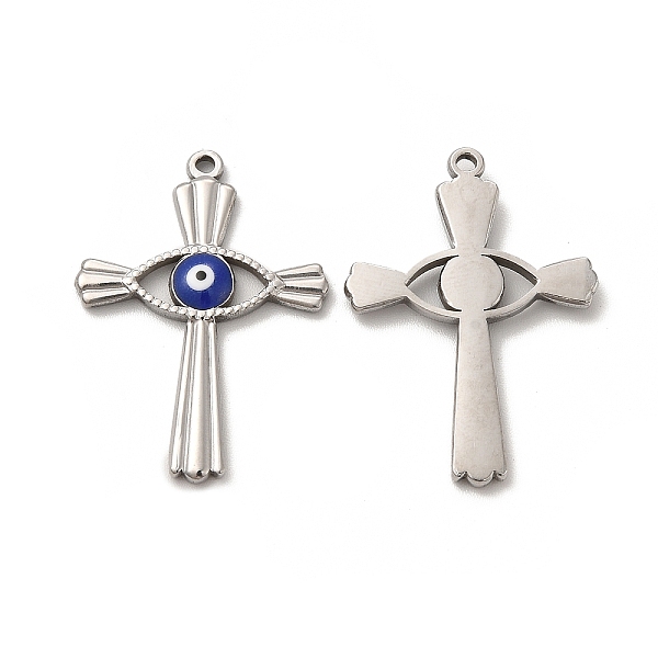 

PandaHall 201 Stainless Steel Pendants, Cross with Enamel Evil Eye, Stainless Steel Color, 30x21.5x2.5mm, Hole: 1.5mm Stainless Steel+Enamel..., Blue