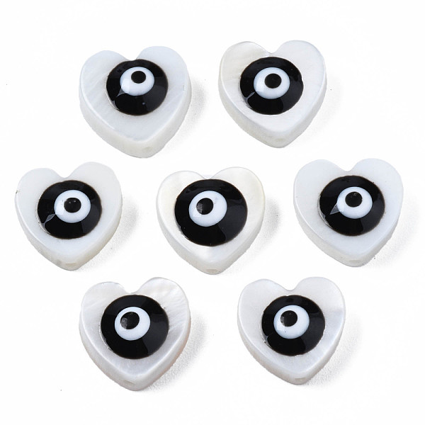 

PandaHall Natural Freshwater Shell Beads, with Enamel, Heart with Evil Eye, Black, 9~10x9.5~11x4mm, Hole: 0.8mm Freshwater Shell Heart Black