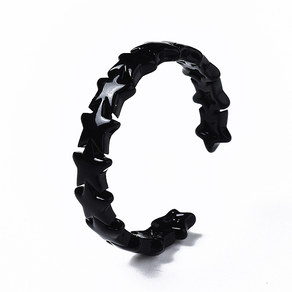 

PandaHall Spay Painted Brass Cuff Rings, Open Rings, Star, Black, US Size 6 3/4(17.1mm) Brass Black