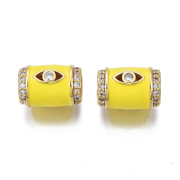 

PandaHall Brass Micro Pave Clear Cubic Zirconia European Beads, with Enamel, Large Hole Beads, Nickel Free, Real 18K Gold Plated, Column..., Yellow