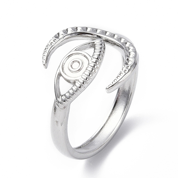 

PandaHall 304 Stainless Steel Open Cuff Ring Finding, Ring Settings, Horn with Horse Eye, Stainless Steel Color, US Size 8 1/2(18.5mm), Tray...