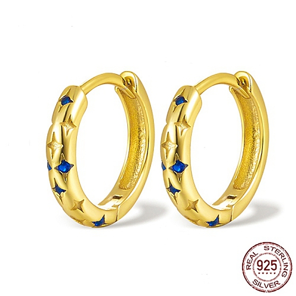 

PandaHall 925 Sterling Silver Hoop Earrings, Cubic Zirconia Earring for Women, Real 18K Gold Plated, 11x11x2mm Sterling Silver Ring