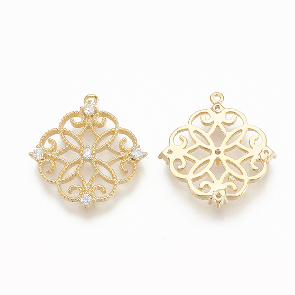 

PandaHall Brass Micro Pave Cubic Zirconia Pendants, Flower, Nickel Free, Real 18K Gold Plated, Clear, 16x15x2mm, Hole: 0.8mm Brass+Cubic...