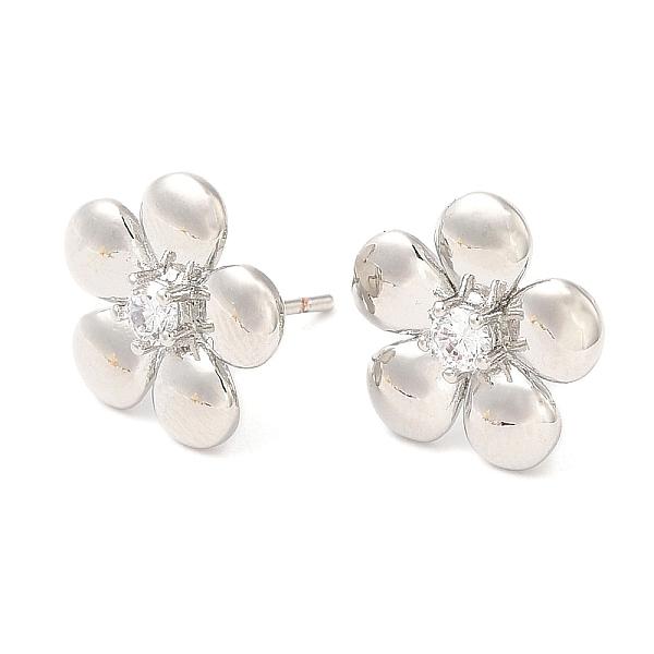 

PandaHall Brass Flower Stud Earrings with Clear Cubic Zirconia, Lead Free & Cadmium Free, Platinum, 13x13.5mm Cubic Zirconia Flower Clear