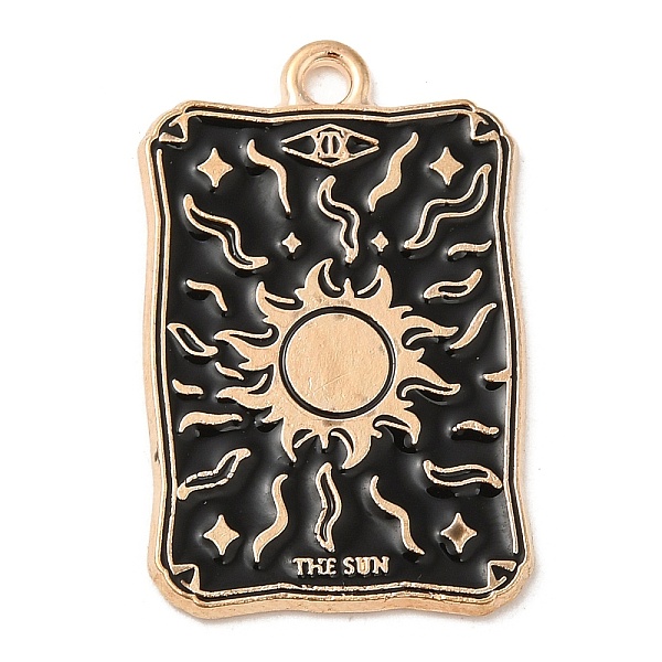 

PandaHall Alloy Pendants, with Enamel, Golden, Rectangle with Tarot Charm, Sun, 28x18x1.5mm, Hole: 1.8mm Alloy+Enamel Sun Black