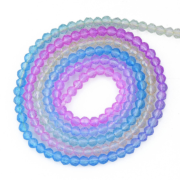

PandaHall Transparent Glass Beads Strands, Segmented Multi-color Beads, Faceted Round, Colorful, 2mm, Hole: 0.6mm, about 194~199pcs/strand...