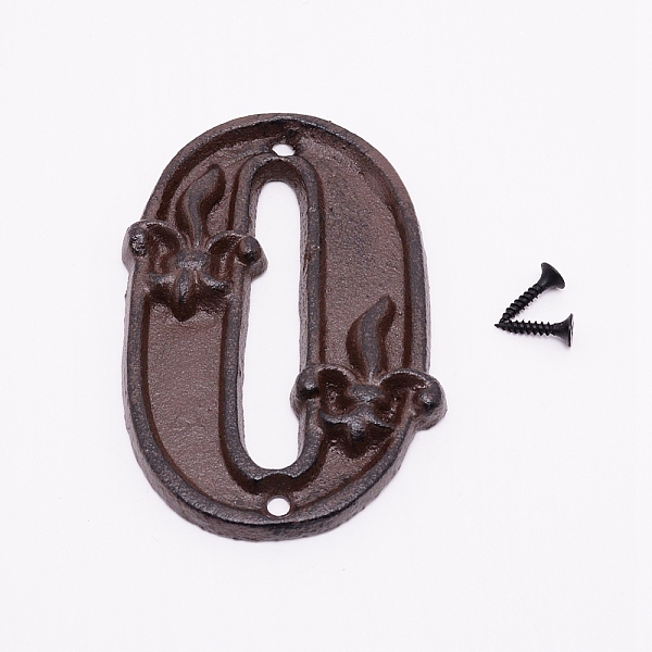 

PandaHall Iron Home Address Number, with 2pcs Screw, Num.0, 116x72x10.5mm, Hole: 5mm Iron Number Brown
