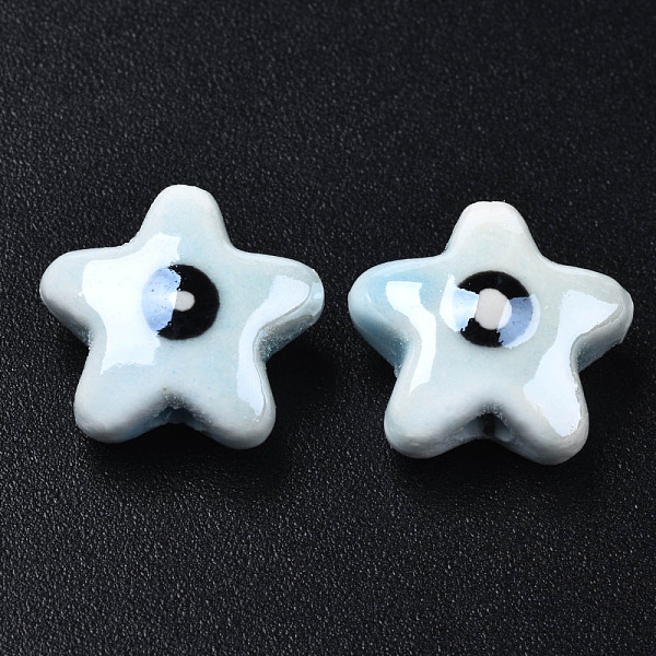 

PandaHall Handmade Porcelain Beads, Famille Rose Style, Star with Eye, Light Sky Blue, 15x16x8.5mm, Hole: 2mm Porcelain Eye
