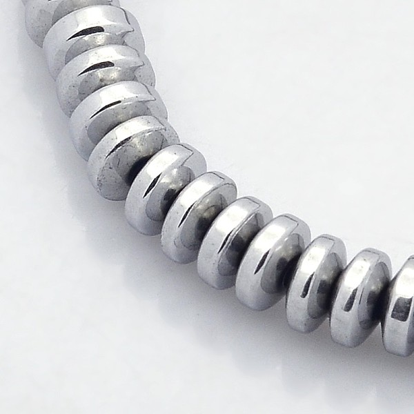 

PandaHall Electroplate Non-magnetic Synthetic Hematite Rondelle Beads Strands, Platinum Plated, 6x3mm, Hole: 1mm, about 140pcs/strand, 15.7...