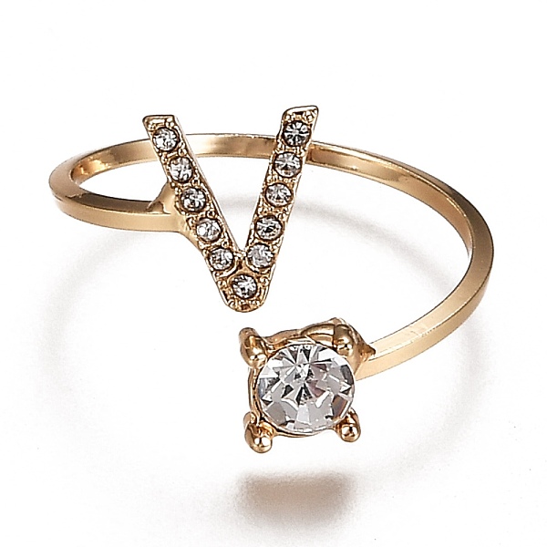 

PandaHall Alloy Cuff Rings, Open Rings, with Crystal Rhinestone, Golden, Letter.V, US Size 7 1/4(17.5mm) Alloy+Rhinestone Letter V Clear