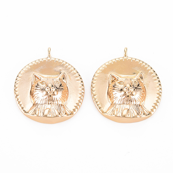 

PandaHall Brass Pendants, Nickel Free, Flat Round with Cat, Real 18K Gold Plated, 22x19x5mm, Hole: 1.6mm Brass Cat Shape