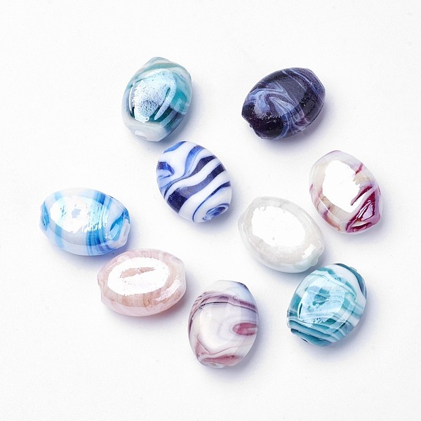 

PandaHall Handmade Lampwork Beads, Oval, Mixed Color, 21x17x12mm, Hole: 1~3mm Lampwork Oval Multicolor