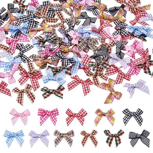 PandaHall Handmade Woven Costume Accessories, Tartan Pattern Polyester Ribbon Bowknot, Mixed Color, 30~32x35~38x5~6mm, 11 colors...
