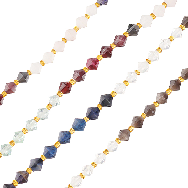 

PandaHall OLYCRAFT 42 Pcs About 6mm Diamond Gemstone Beads Strands Diamond-Cut Tiny Glass Beads 0.8mm Hole Small Rhombus Spacer Stone Bicone...