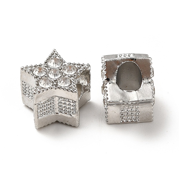 

PandaHall Rack Plating Alloy Rhinestone European Beads, Large Hole Beads, Star, Platinum, 11.5x12x9mm, Hole: 4.5mm Alloy+Rhinestone Star..., Clear
