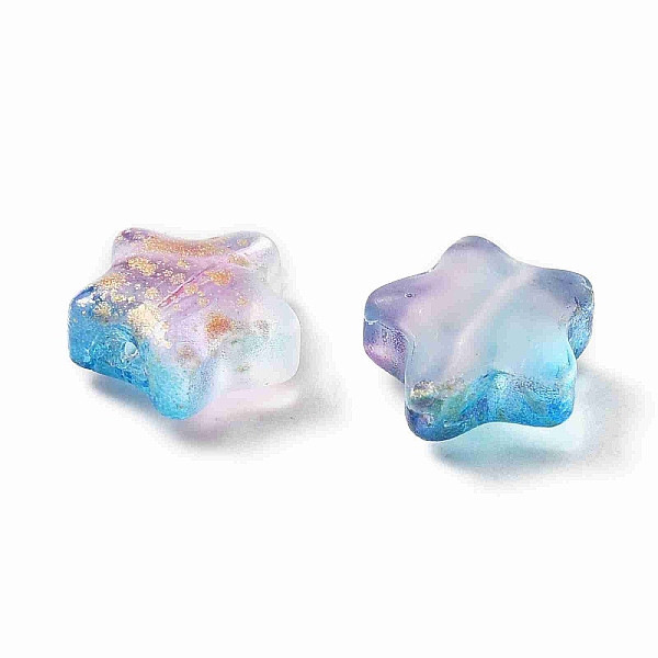 

PandaHall Transparent Glass Beads, with Glitter Powder, Star, Deep Sky Blue, 8x8x4mm, Hole: 1mm Glass Star