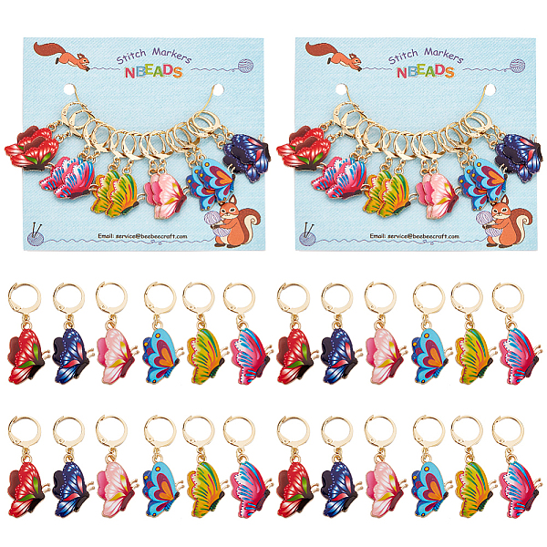 

PandaHall 24 Pcs Butterfly Stitch Markers, Enamel Alloy Crochet Stitch Marker Charms Removable Locking Stitch Marker for Knitting Weaving..., Multicolor