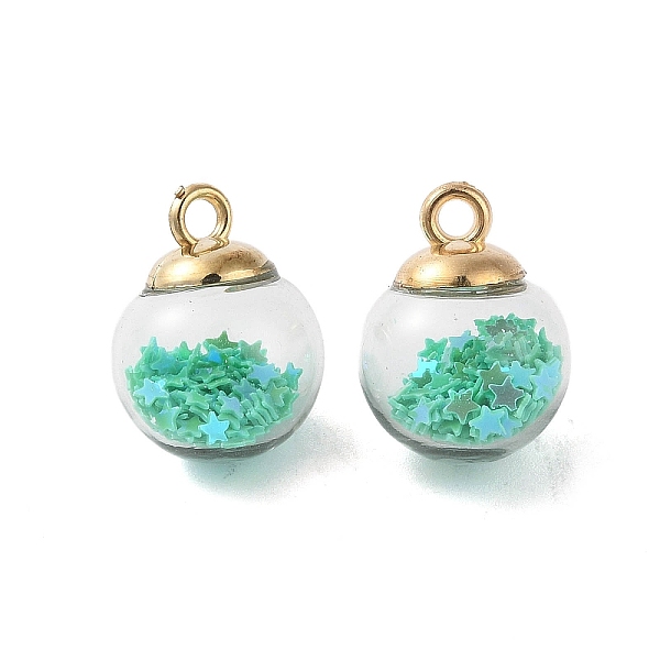 

PandaHall Glass Round Pendants, with Plastic Finding and Foam Glitter, Medium Spring Green, 21x16mm, Hole: 2.5mm Glass Round