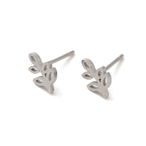 PandaHall 304 Stainless Steel Stud Earrings, Leaf, Stainless Steel Color, 9x6mm 304 Stainless Steel Leaf