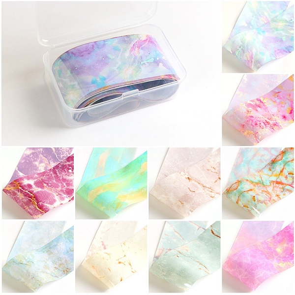 

PandaHall 10 Style Transfer Foil Nail Art Stickers, Nail Decals, DIY Nail Tips Decoration for Women, Marble Pattern, 50x4cm, 10sheets/box..., Multicolor