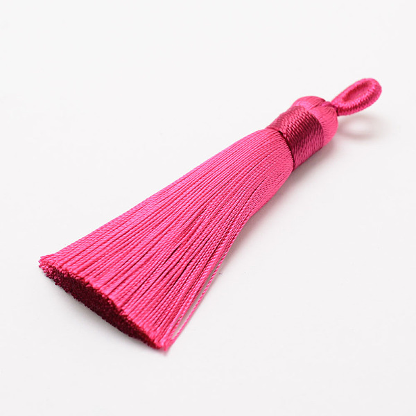 

PandaHall Polyester Tassel Big Pendant Decorations, Ice Silk Tassel, Deep Pink, 60~67x8mm, Hole: 5x7mm Polyester Pink