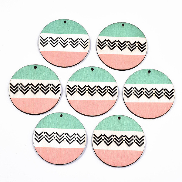 

PandaHall Printed Natural Poplar Wood Pendants, Laser Cut Wood Shapes, Flat Round with Chevron, Colorful, 49.5x3mm, Hole: 2mm Wood Flat...