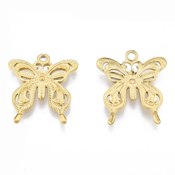 

PandaHall Ion Plating(IP) 304 Stainless Steel Pendants, Butterfly, Real 18K Gold Plated, 26.5x24x3.5mm, Hole: 2mm 304 Stainless Steel...