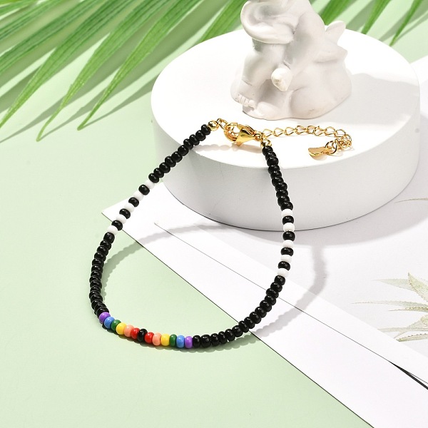 

PandaHall Glass Seed Beaded Bracelet for Girl Women, Golden, Black, 7-3/8 inch(18.8cm) Glass Black