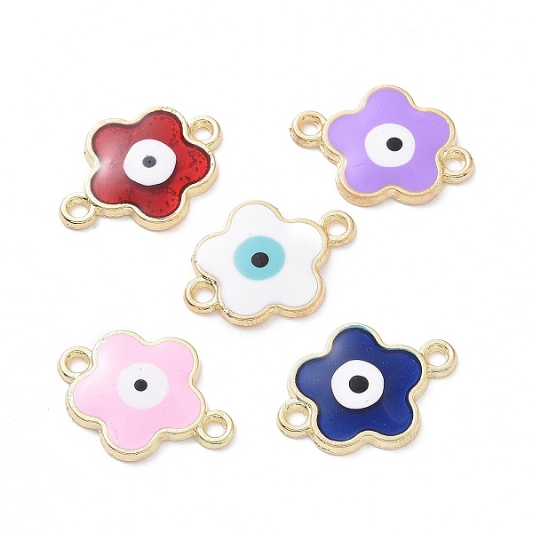 

PandaHall Alloy Enamel Connector Charms, Flower Links with Evil Eye, Golden, 19.5x14x2mm, Hole: 1.6mm Alloy+Enamel Evil Eye Multicolor