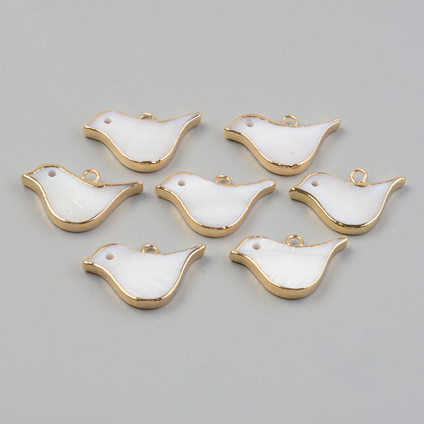 

PandaHall Electroplate Natural Freshwater Shell Pendants, with Golden Brass Findings, Bird, Seashell Color, 16.5x25x3.5mm, Hole: 2mm...