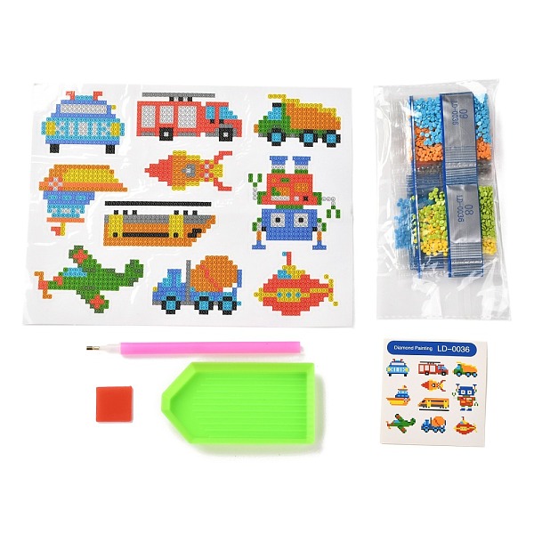 

PandaHall DIY Transportation Diamond Painting Stickers Kits For Kids, with Diamond Painting Stickers, Rhinestones, Diamond Sticky Pen, Tray..., Multicolor